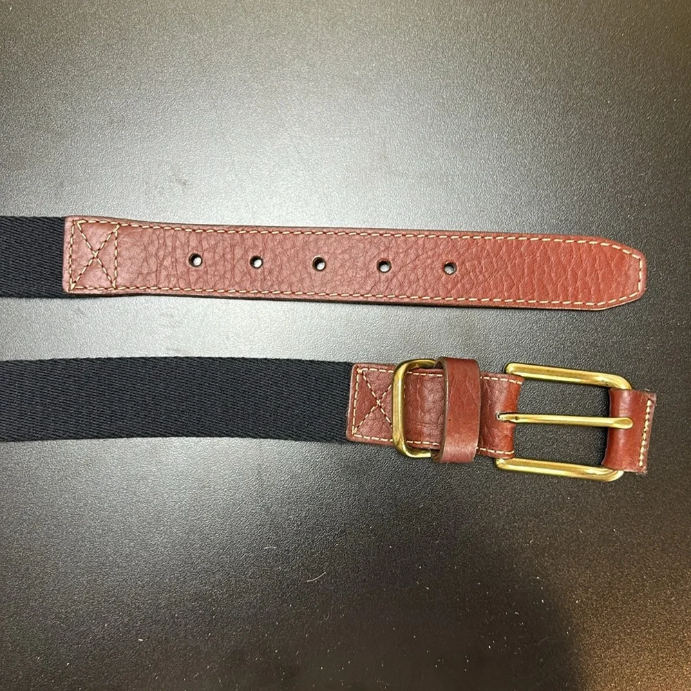 Orvis Brown Leather/Black Canvas Single Prong Brass Buckle Size 38 Made in USA‎